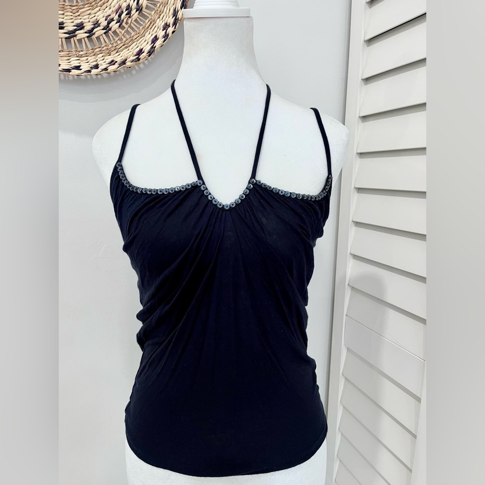 Club Monaco • Women’s Blue Y2K Beaded Navy Blue Hater Spaghetti Straps Top Small